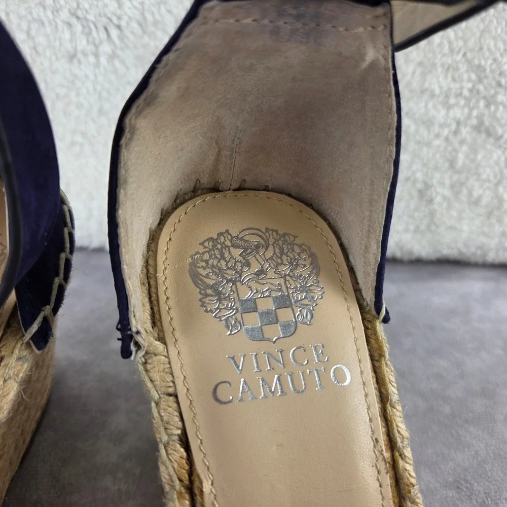 Vince Camuto Leera Navy Blue Suede Espadrille Wedge Sandals VC-LEERA Size 7M